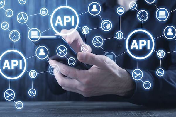 API icons around a smartphone