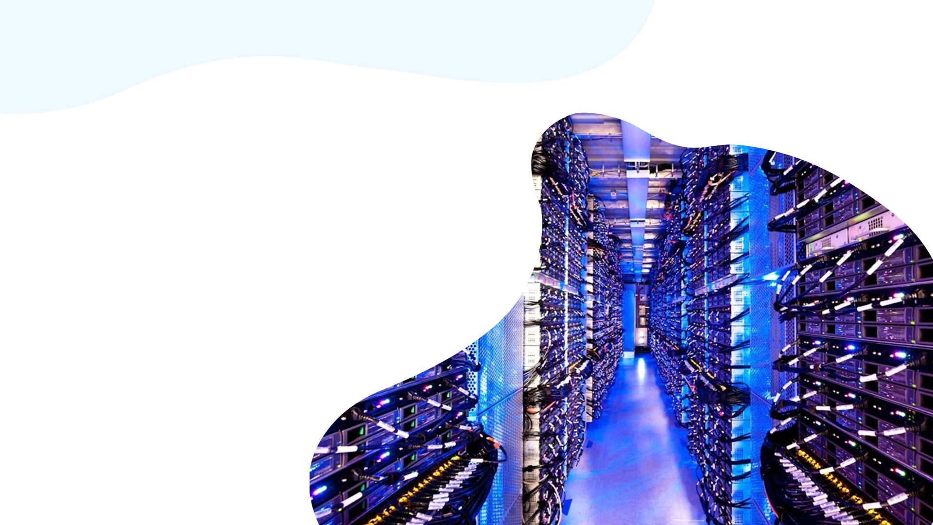 Aisle of server racks in a data center